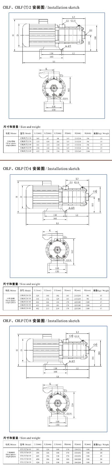 CHLF(T)輕型不銹鋼多級(jí)離心泵材料、安裝圖